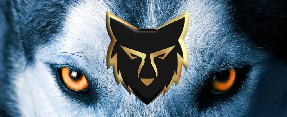Intense wolf eyes flanking the bold Wolf Pack logo, representing the focused vision and free value-packed proposition of eXp Realty's sponsorship team.