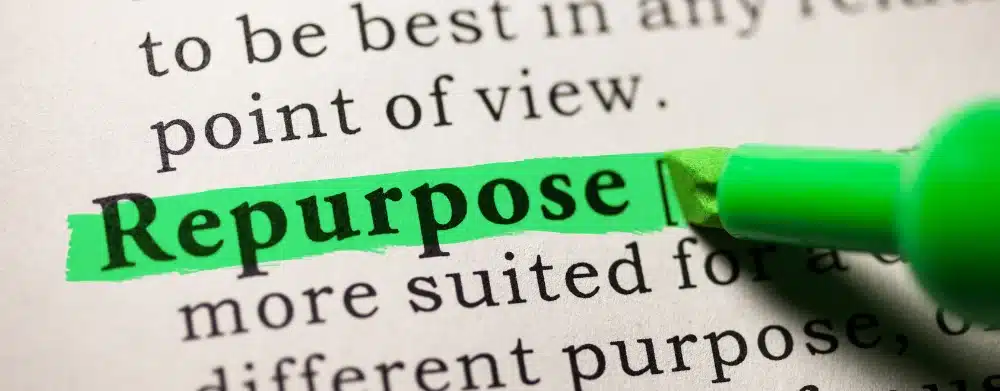 Agents, Repurpose Content for BIG Results 5 Highlighted word 'Repurpose' with a marker on text, denoting strategic content repurposing in real estate YouTube marketing