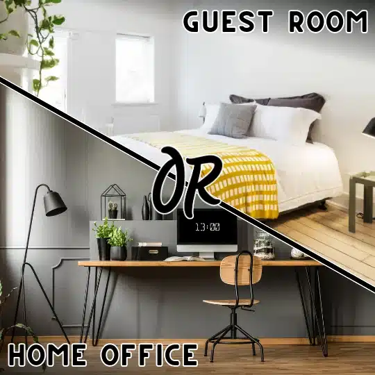 a room with a bed and a desk