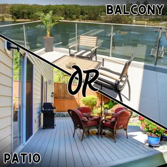 a deck with chairs and a table