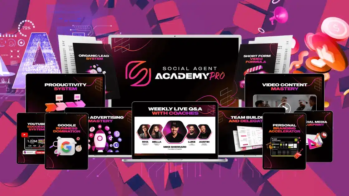 4 Free access to Social Agent Academy PRO with tools like YouTube Success System, Video Content Mastery, Google Business Domination, and live weekly coaching